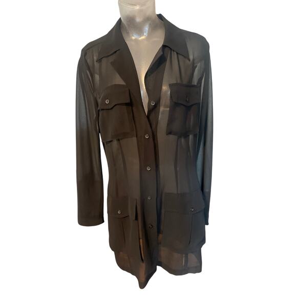 Vintage Y2K EXPRESS Sheer Black LONG Jacket with Pockets Size Medium / m - Picture 2 of 8